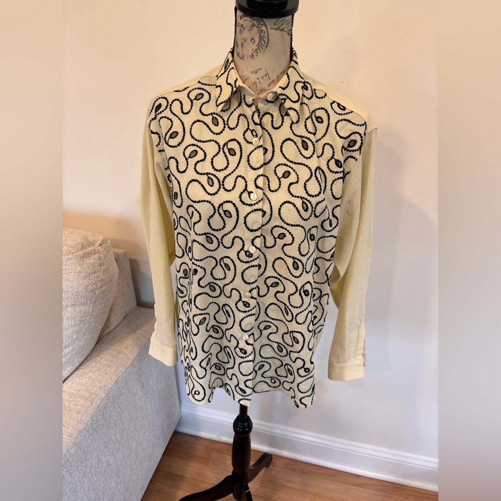 Vintage 70s Bellows Brut Le Garage PARIS Disco Abstract Squiggle blouse size S